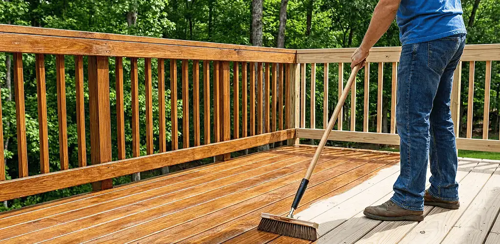 Deck staining and sealing application on a wood deck in Richmond, VA