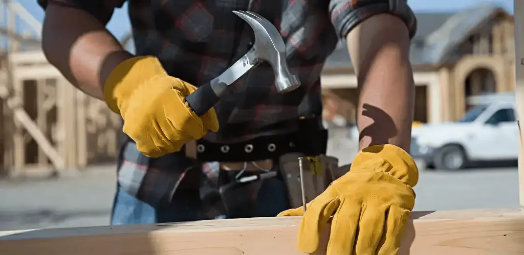 Handyman fixing wood trim with a hammer for home repairs in Richmond, VA