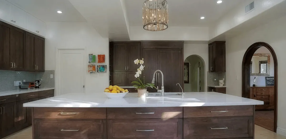 Cabinet refacing project with updated kitchen cabinets and island in Richmond, VA